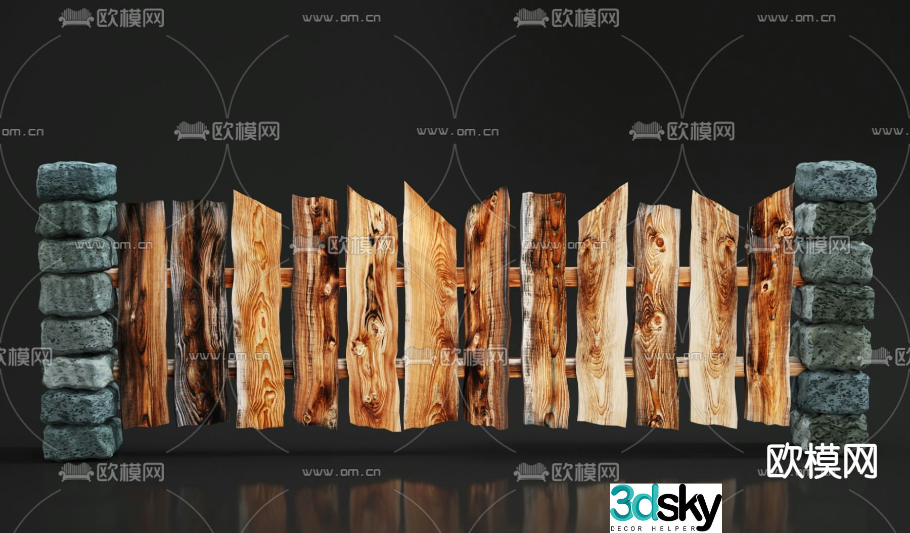 modern fence wooden fence 3d model
