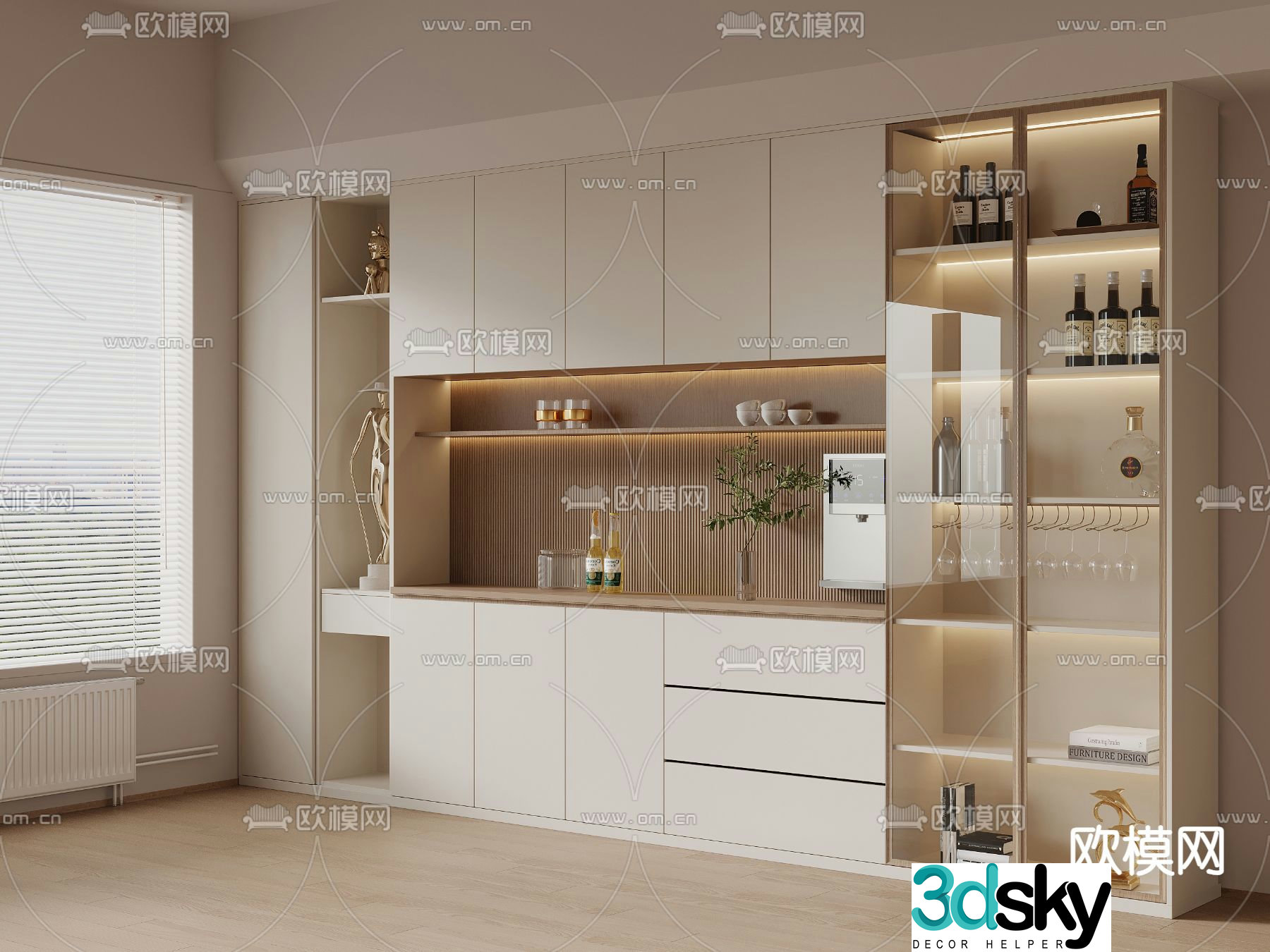 Cream style wine cabinet sideboard 3d model