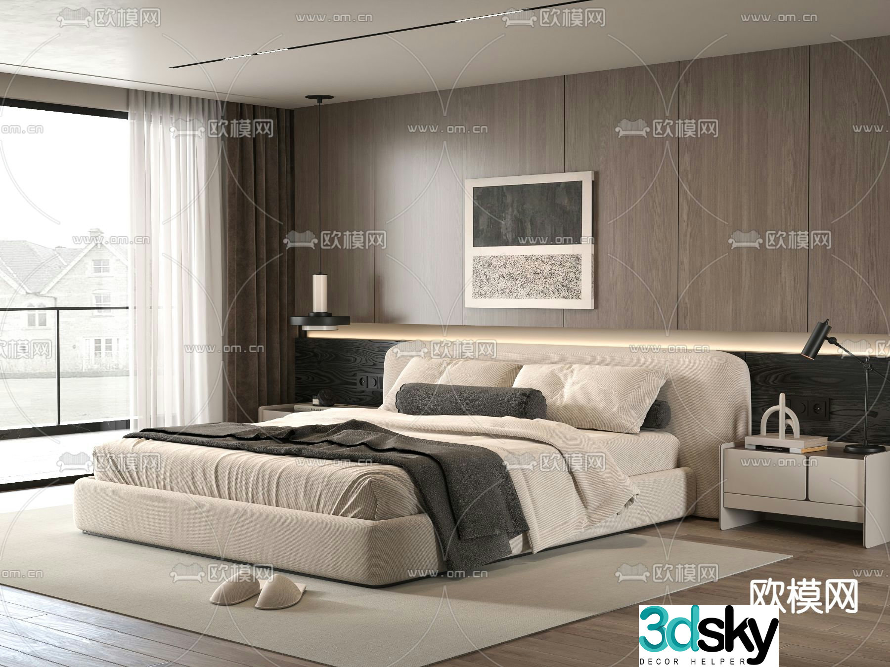 Minotti modern double bed 3d model