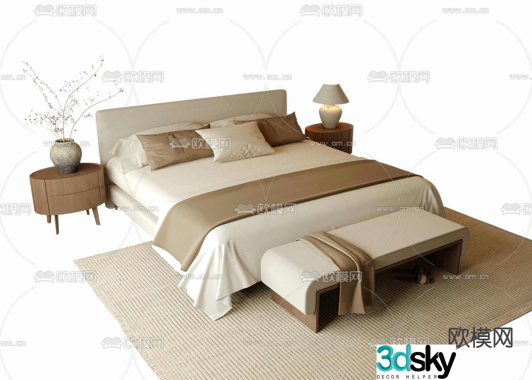 Wabi-sabi double bed 3d model