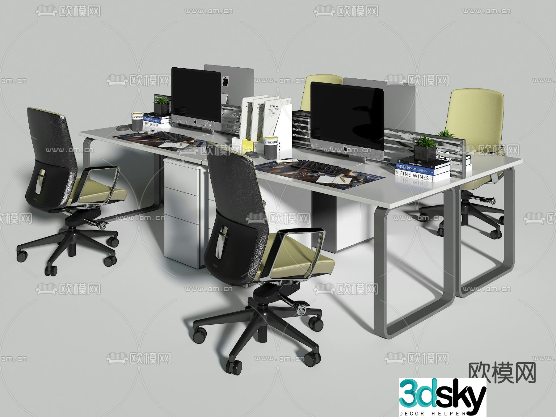 Office desk and chair screen card 3d model