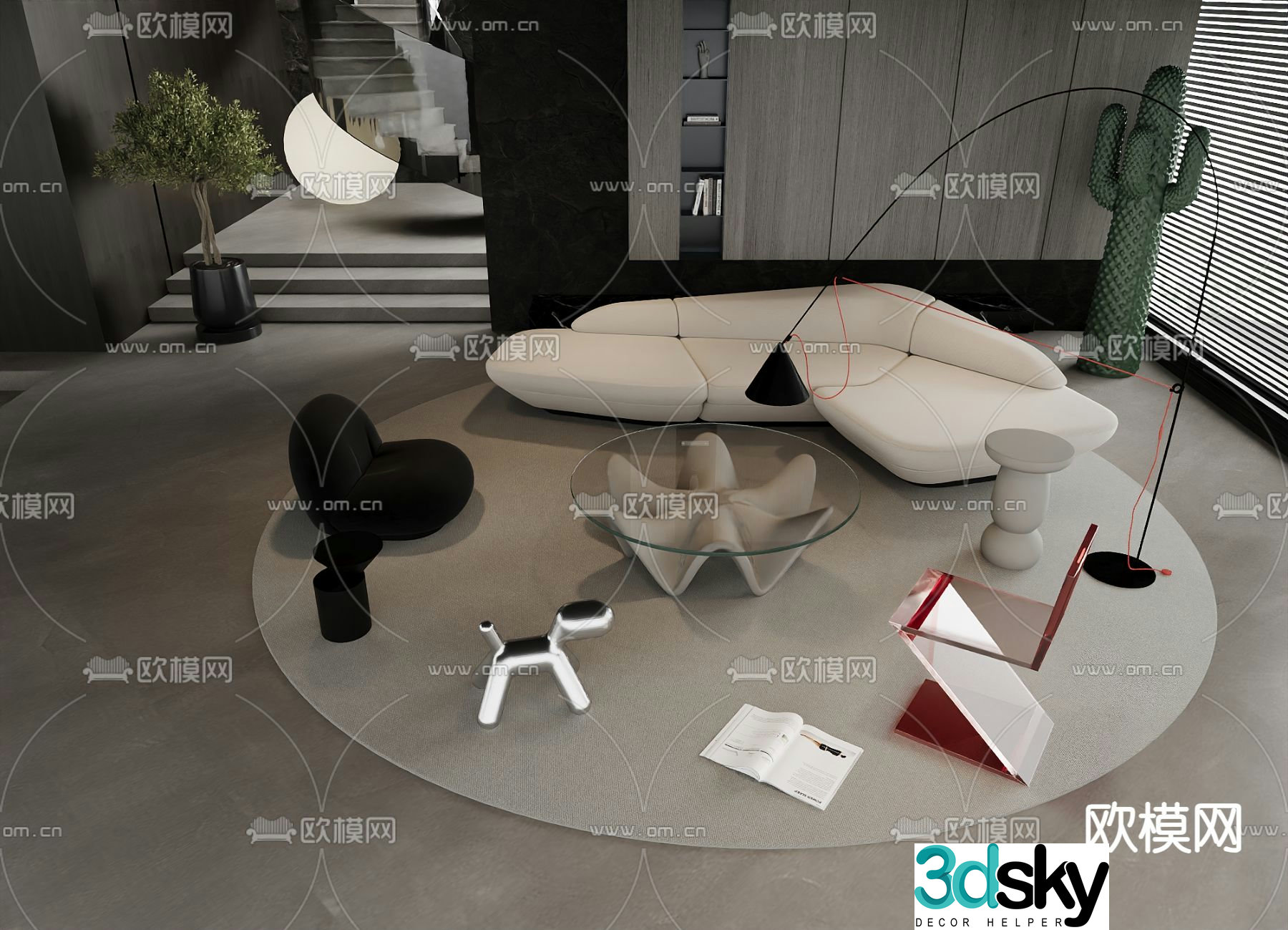 Cream style sofa curved sofa modular sofa 3d model
