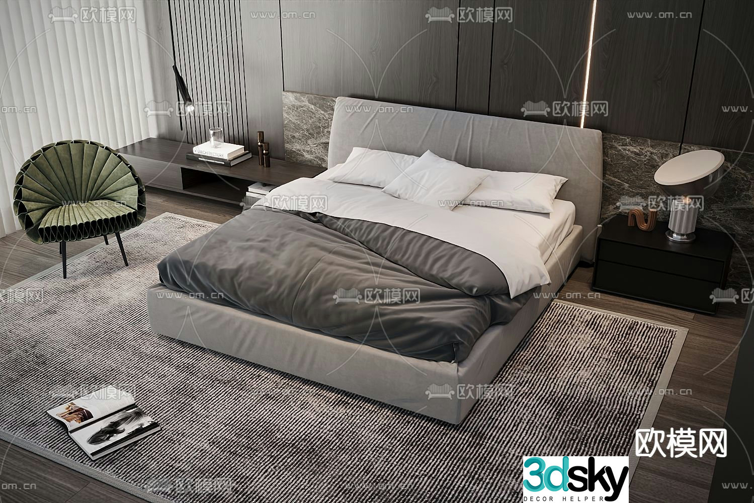 Modern double bed fabric bed 3d model
