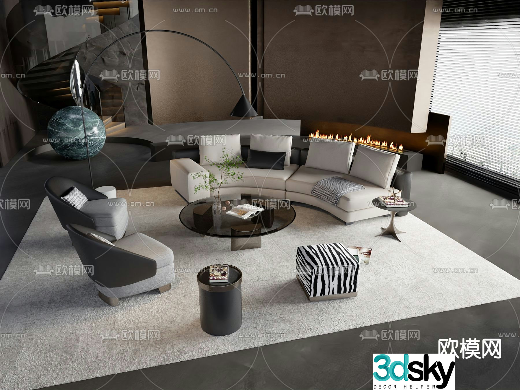 Italian style modular sofa curved sofa 3d model