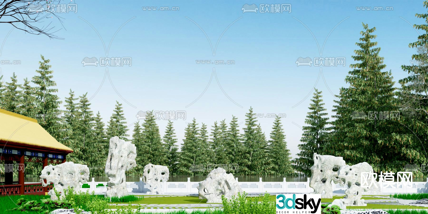 New Chinese style park landscape rockery sketch 3D model
