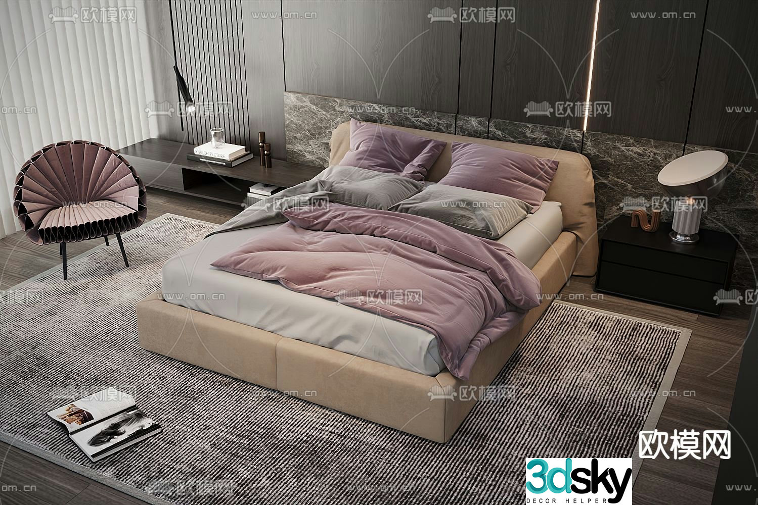 Modern double bed leather bed 3d model