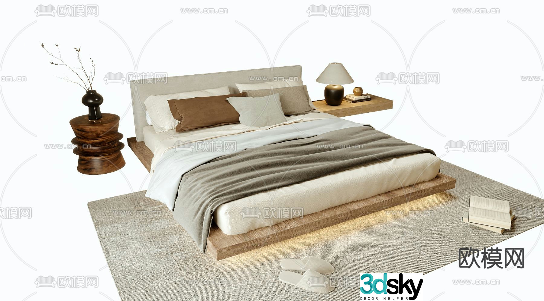 Wabi-sabi double bed 3d model