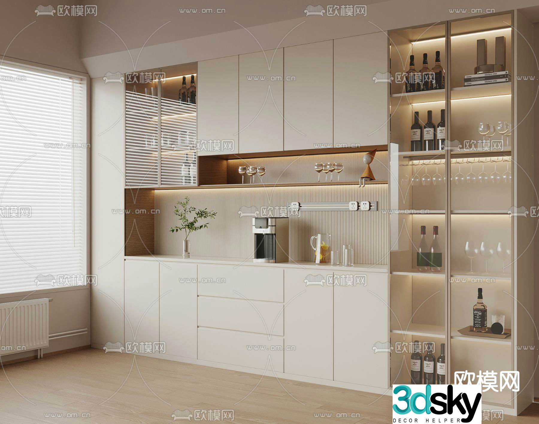Cream style wine cabinet 3d model