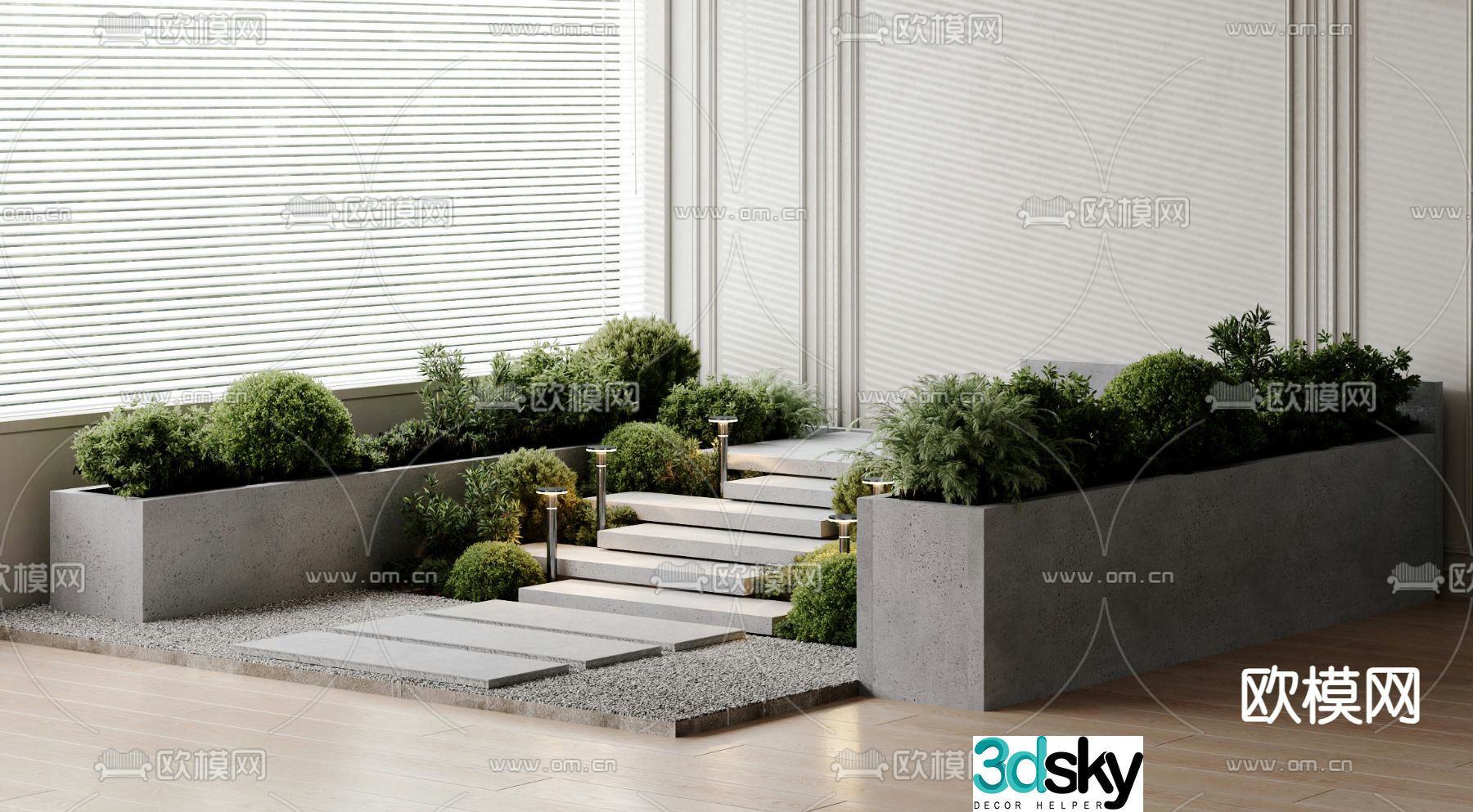Staircase landscaping floor lamp stone steps landscaping 3d model