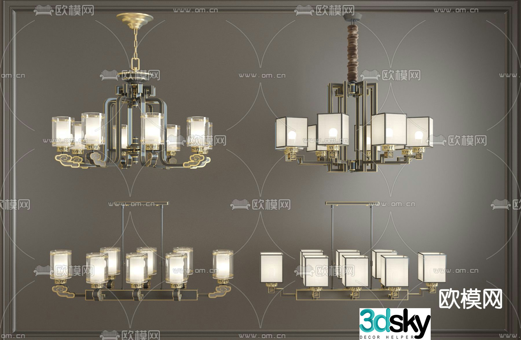 New Chinese style chandelier hall chandelier 3d model