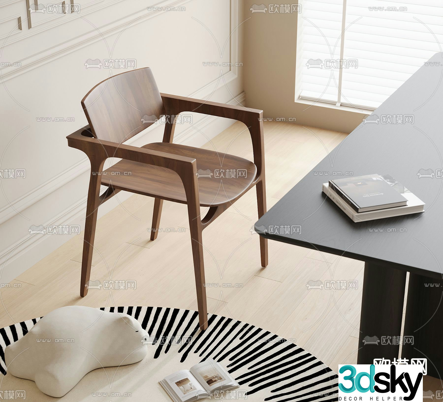 Modern solid wood dining chair 3d model