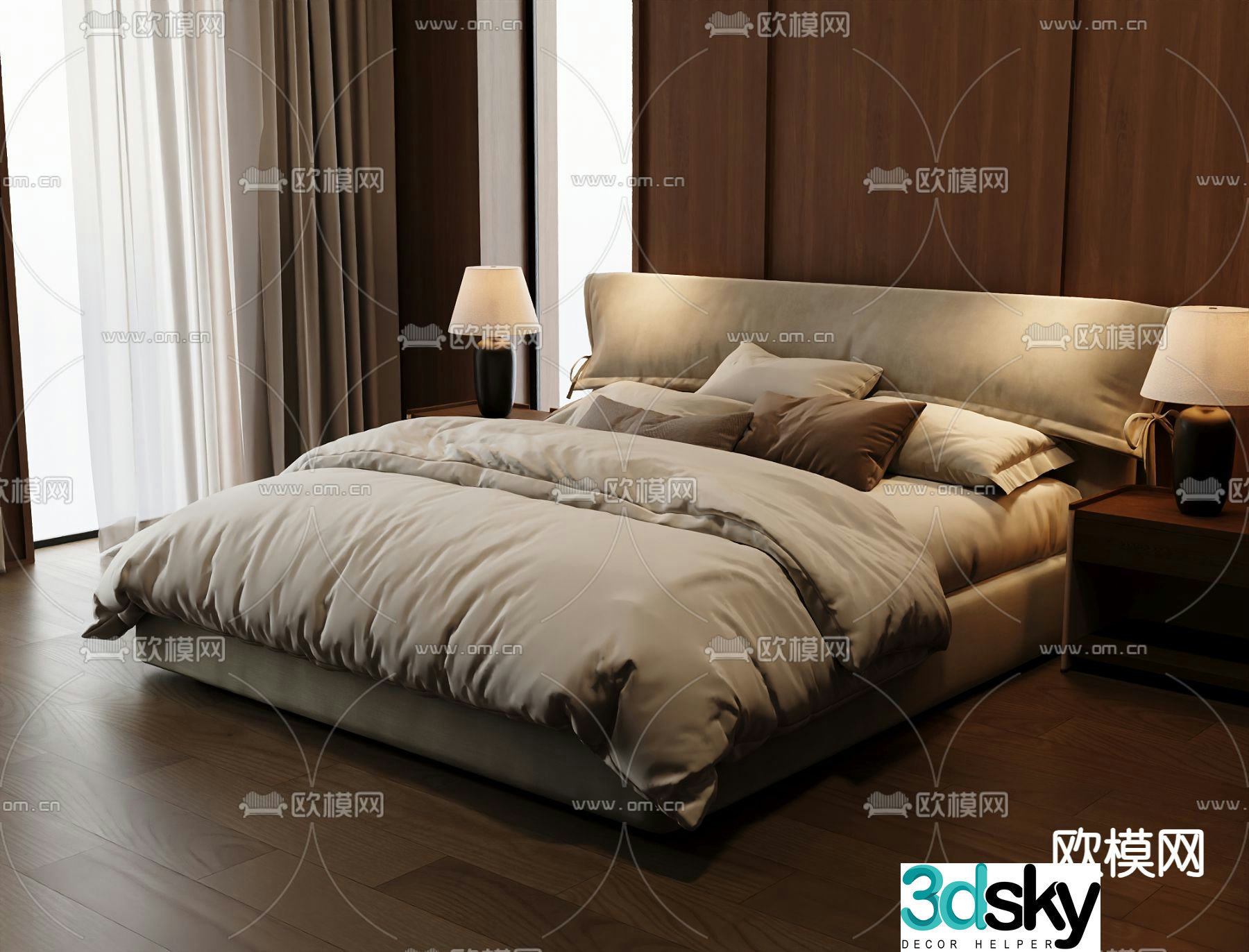 Italian double bed 3d model