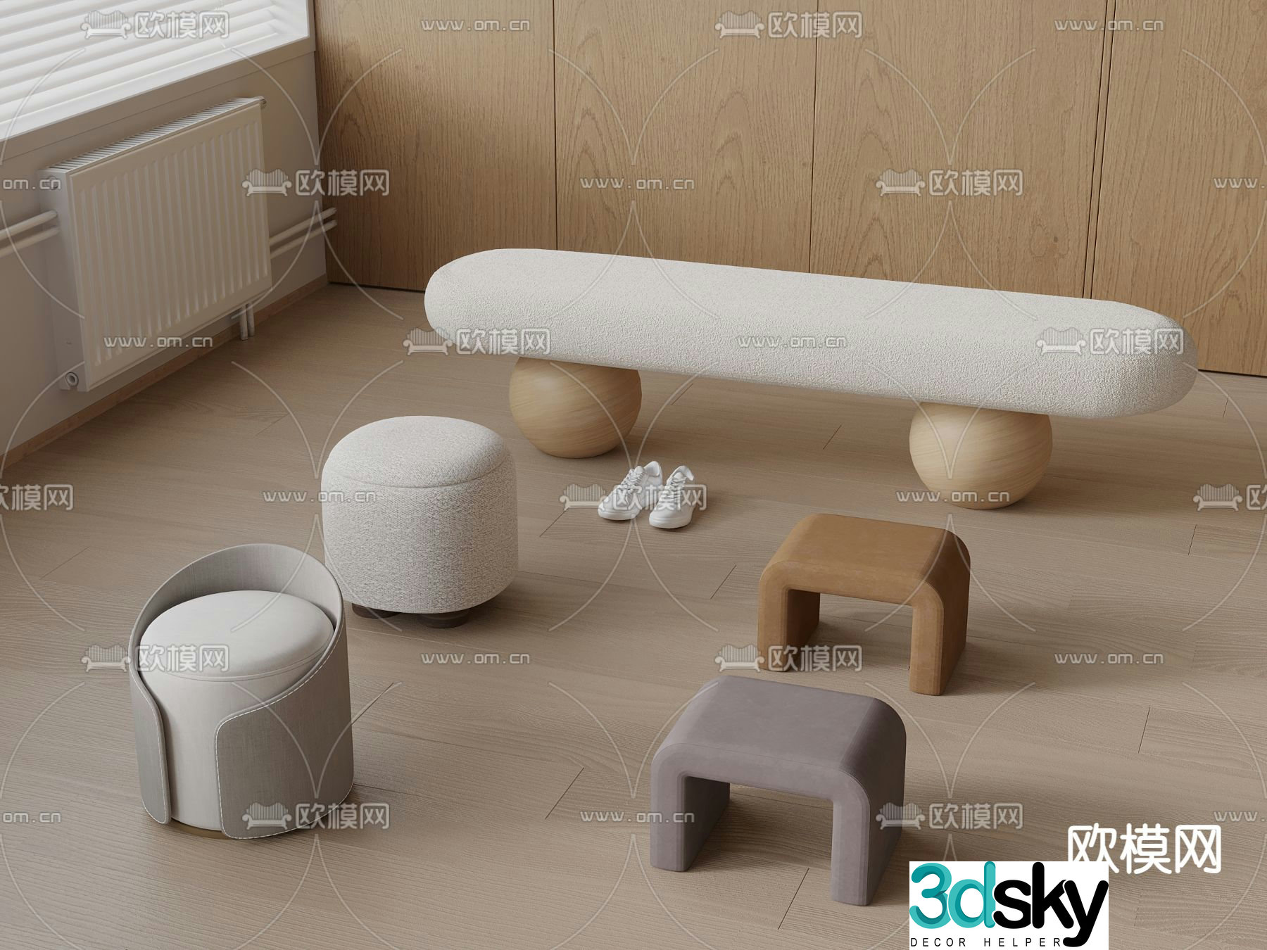 Modern stool sofa stool low stool 3d model