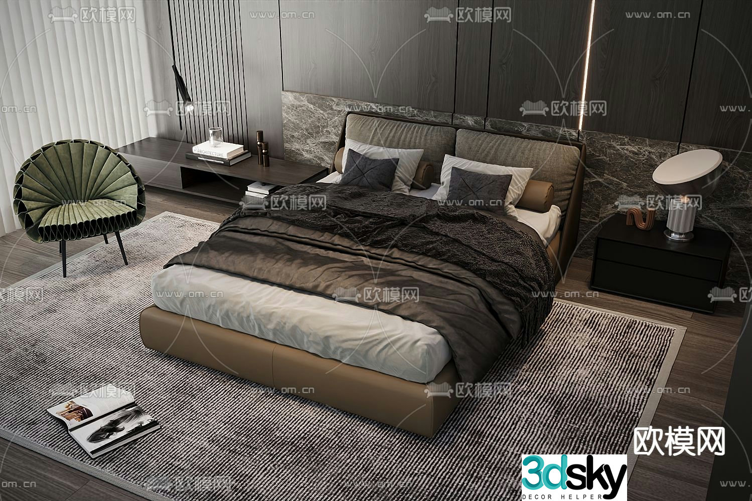 Italian double bed 3d model