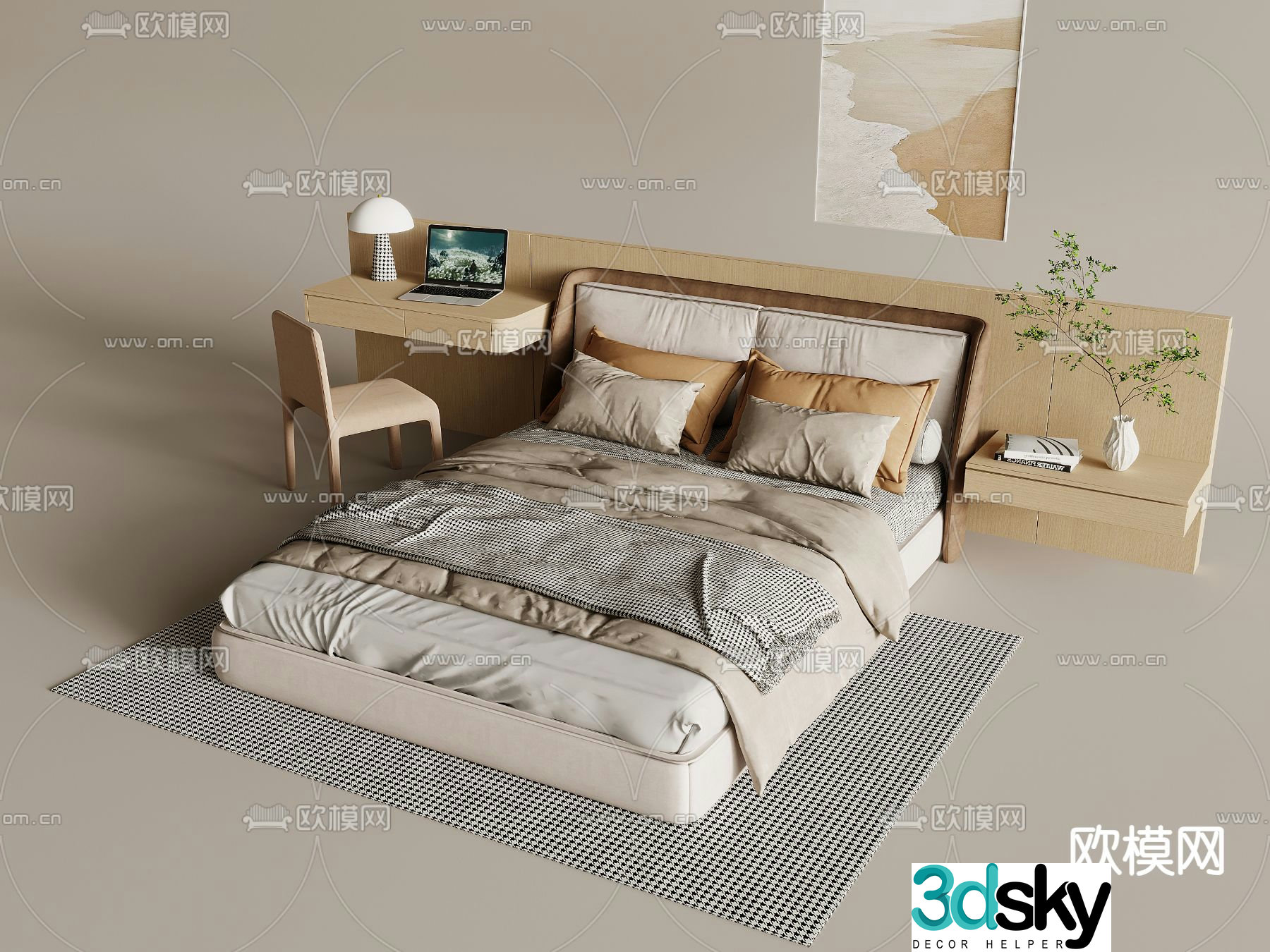 Modern double bed 3d model