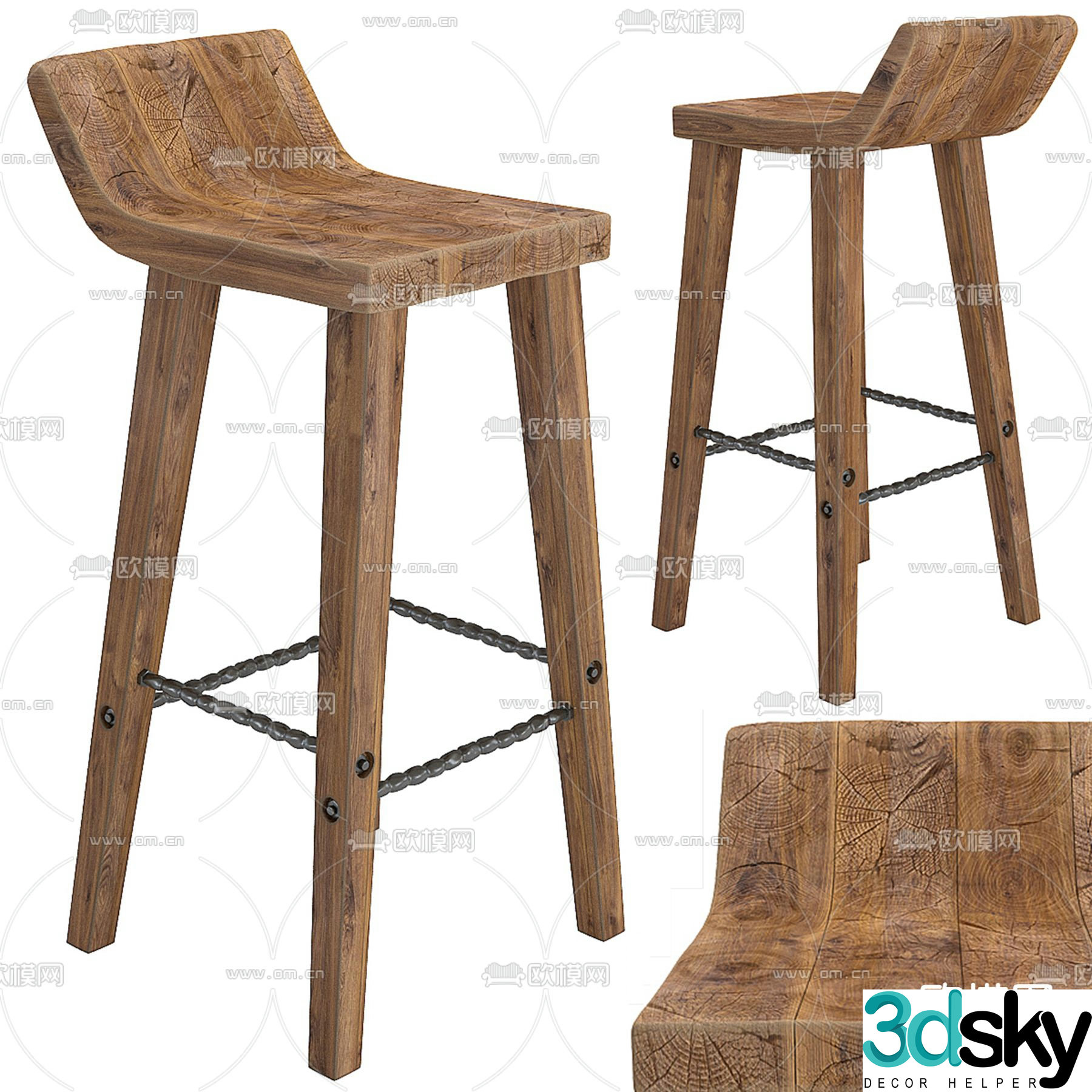 Hewn wood bar stool bar stool bar stool 3d model