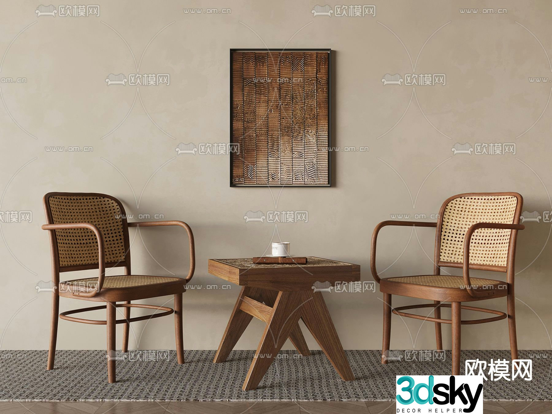 Wabi-sabi style leisure chair rattan leisure chair 3D model
