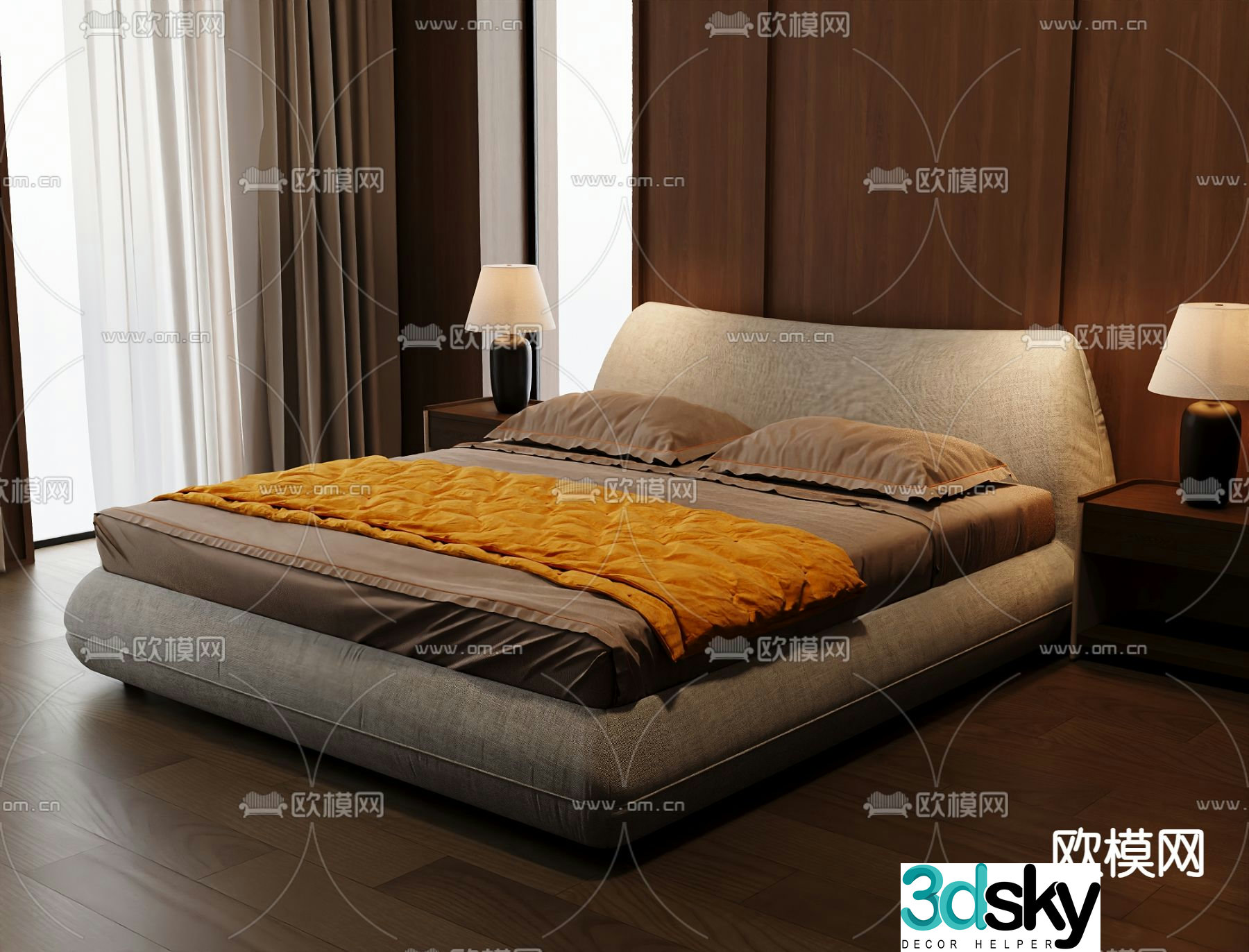 Italian double bed 3d model