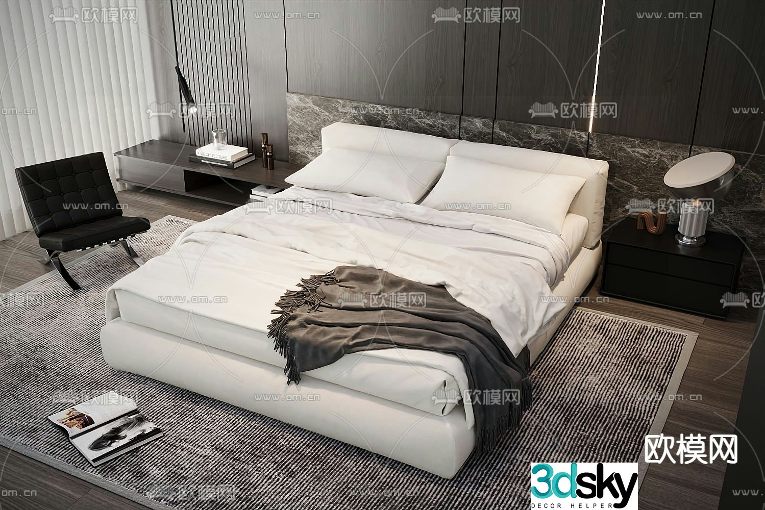 Modern double bed 3d model