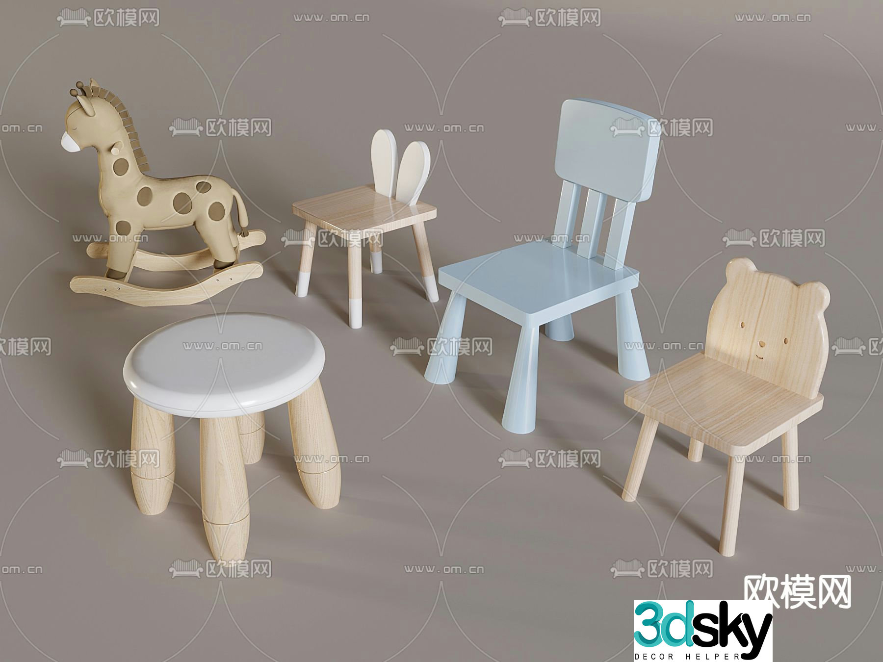 Children’s chair cartoon chair animal chair 3d model
