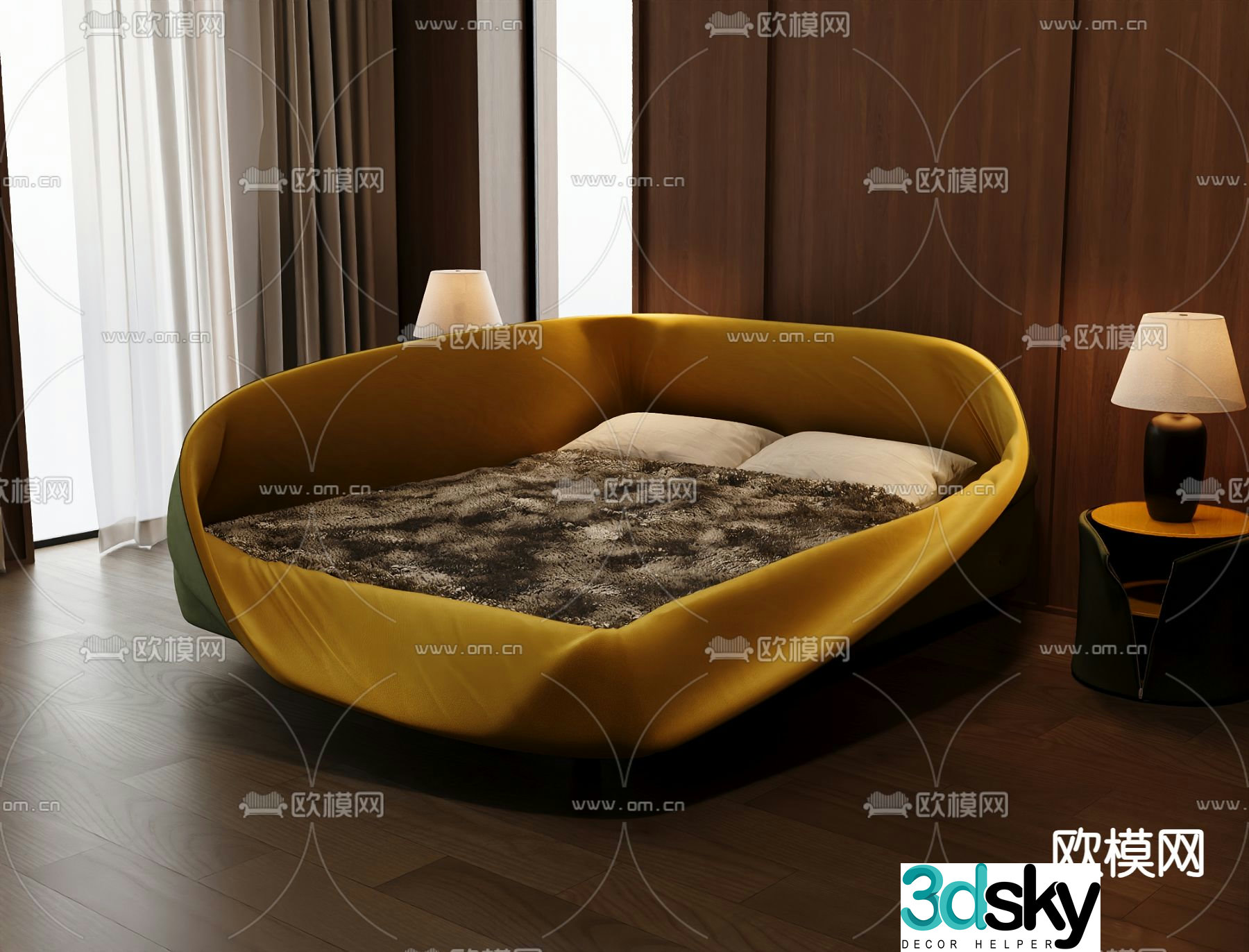 Italian round bed double bed 3d model