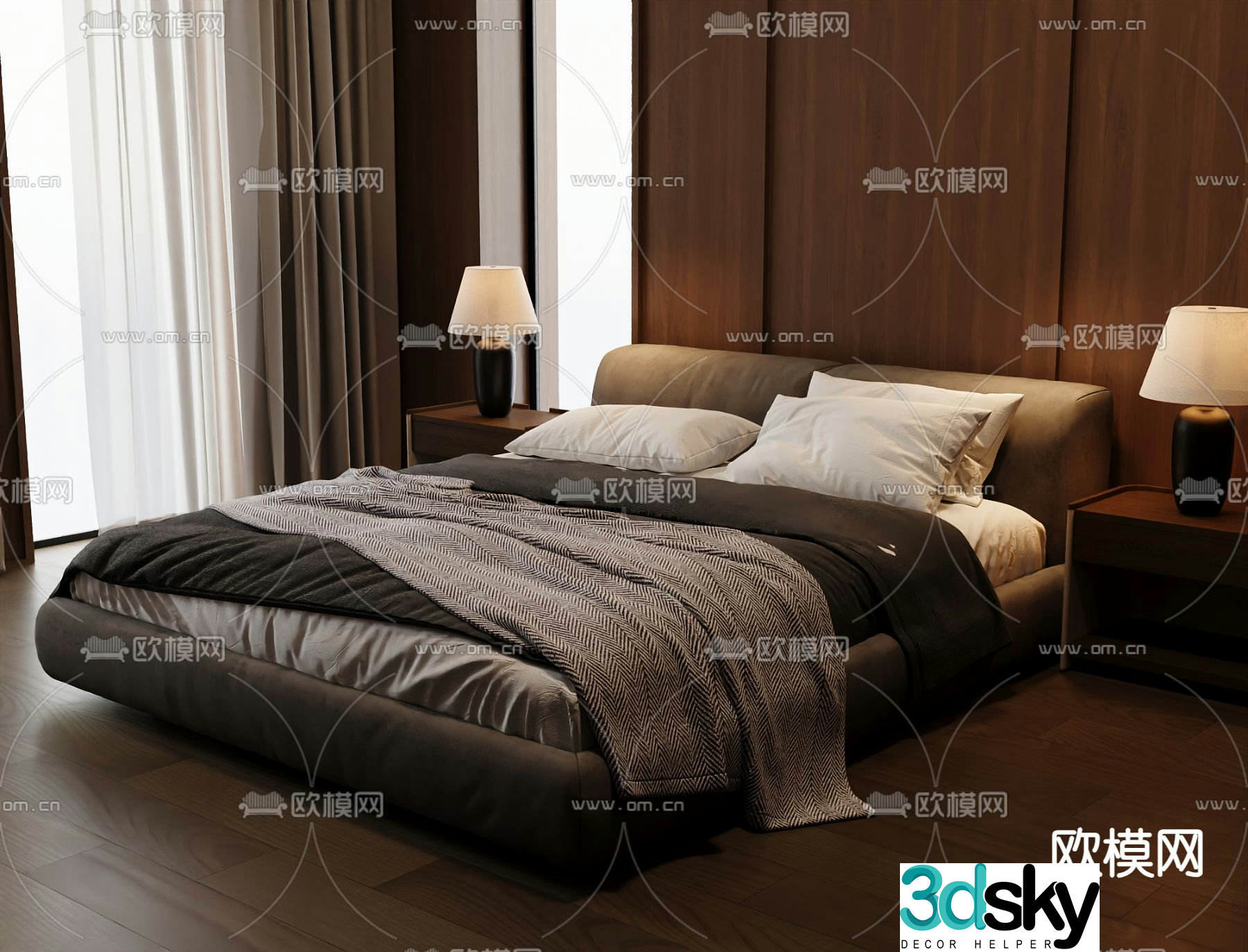 Italian double bed 3d model