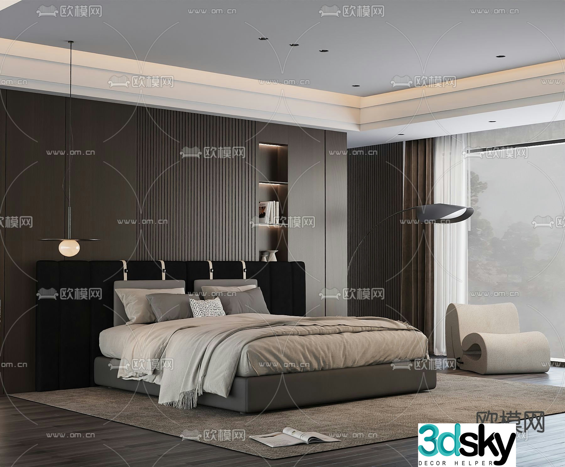 Modern double bed 3d model
