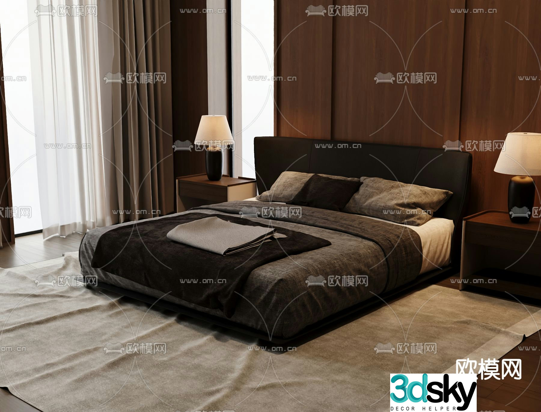 Italian double bed 3d model