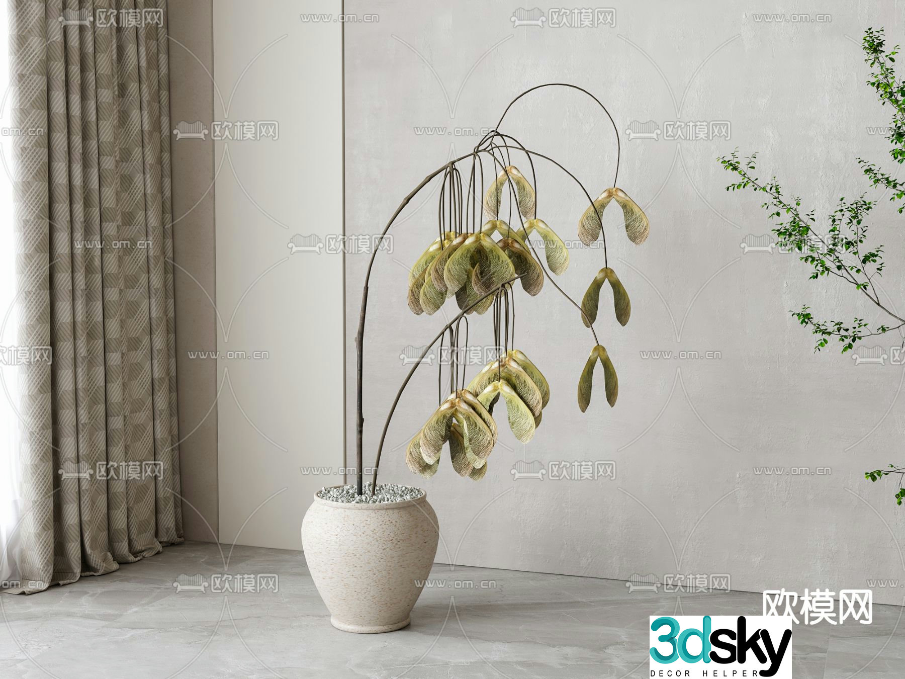 Dried flower pot plant pot 3d model