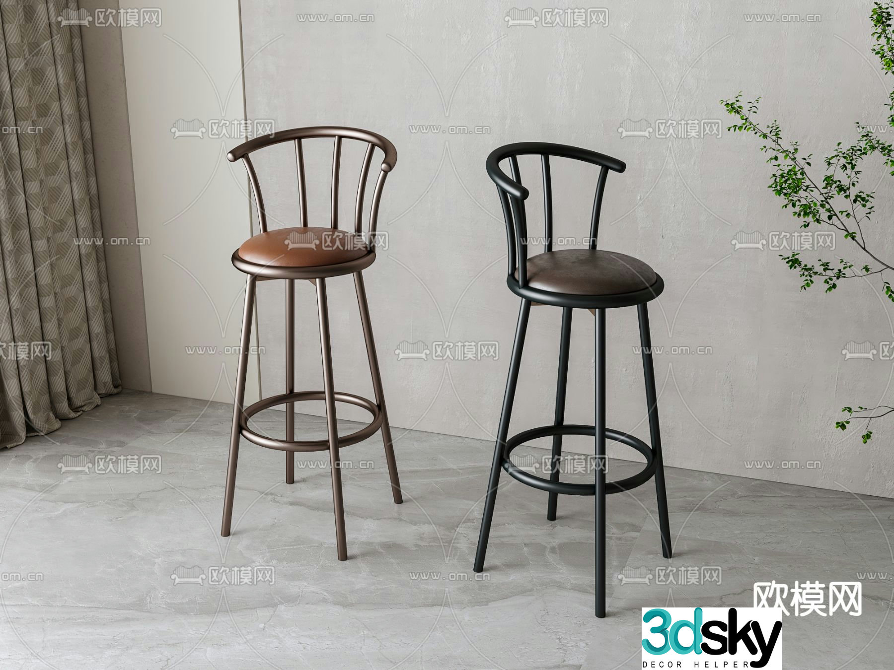 American bar stool bar stool high stool 3d model