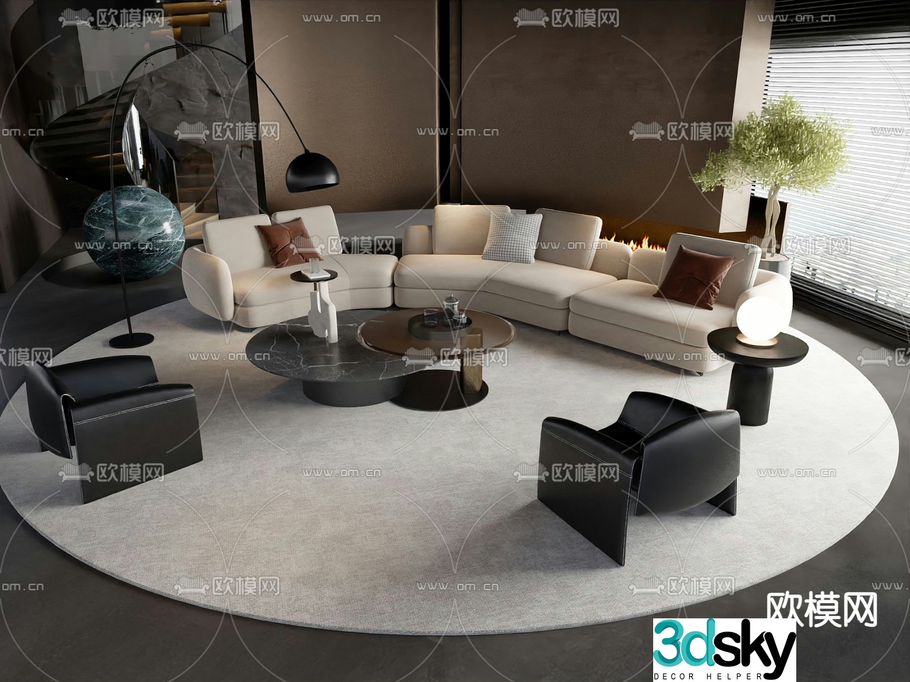 Italian style modular sofa curved sofa 3d model