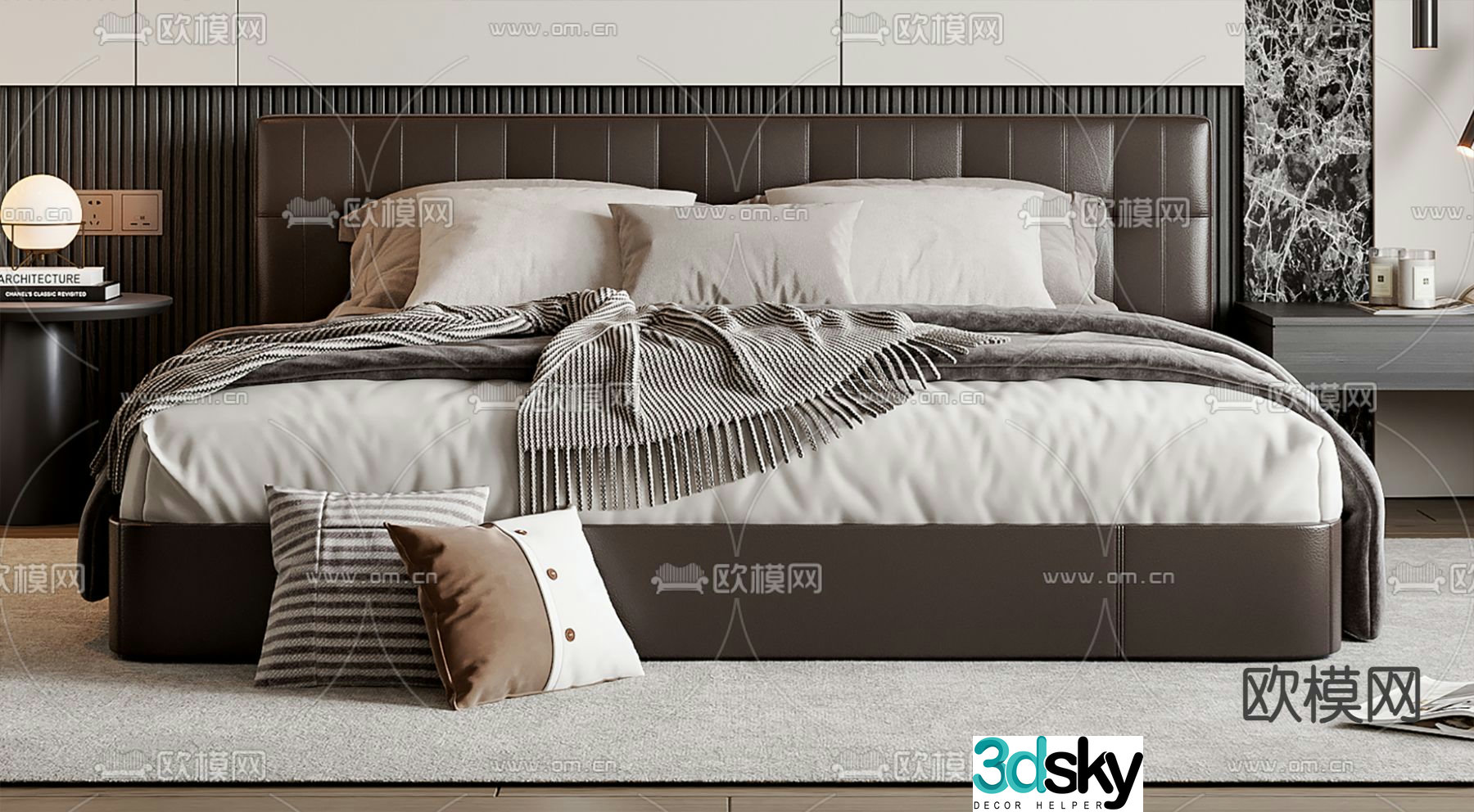 Italian double bed 3d model