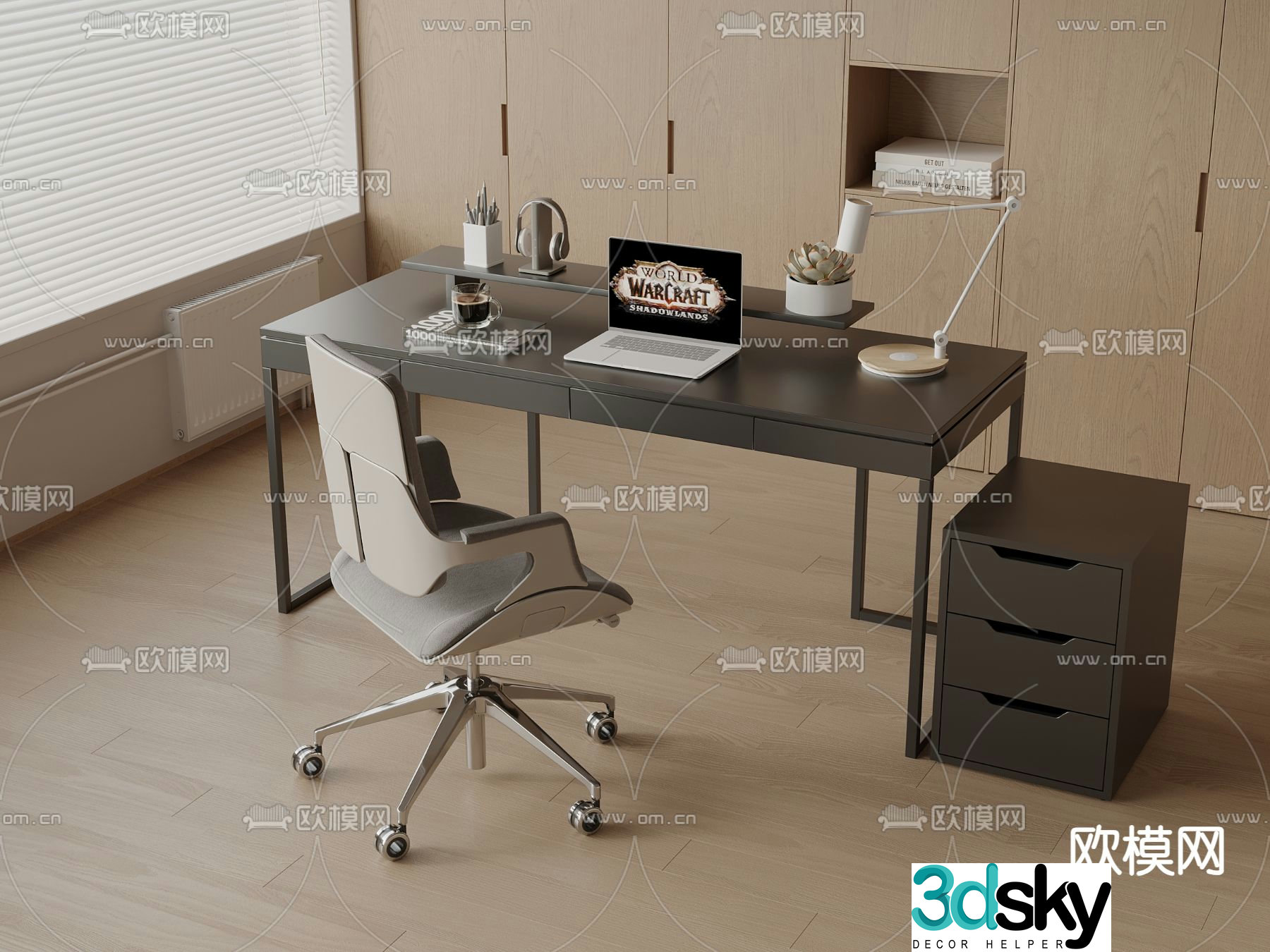 Modern desk computer desk 3d model