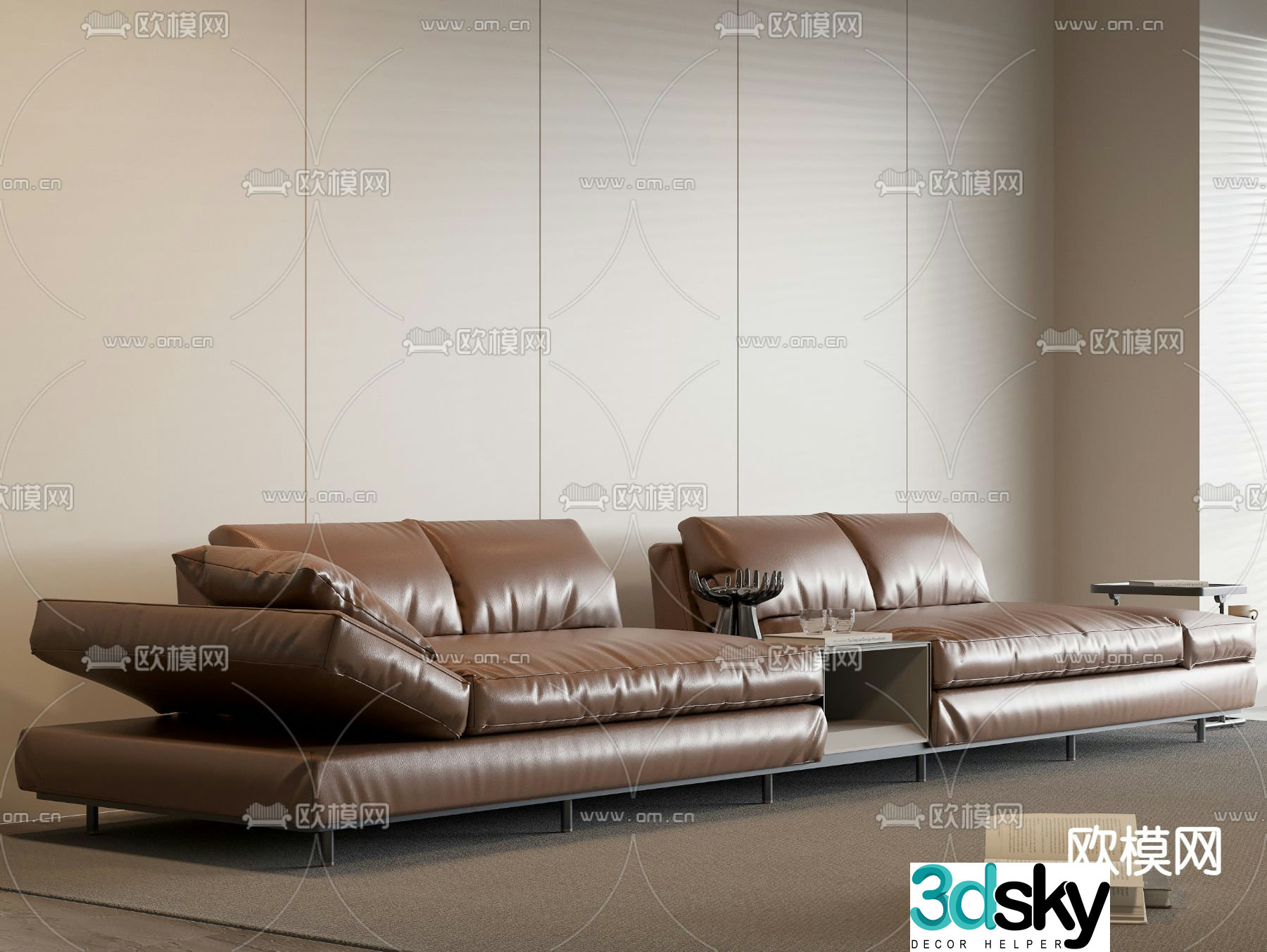 Leather sofa multi-person sofa 3d model