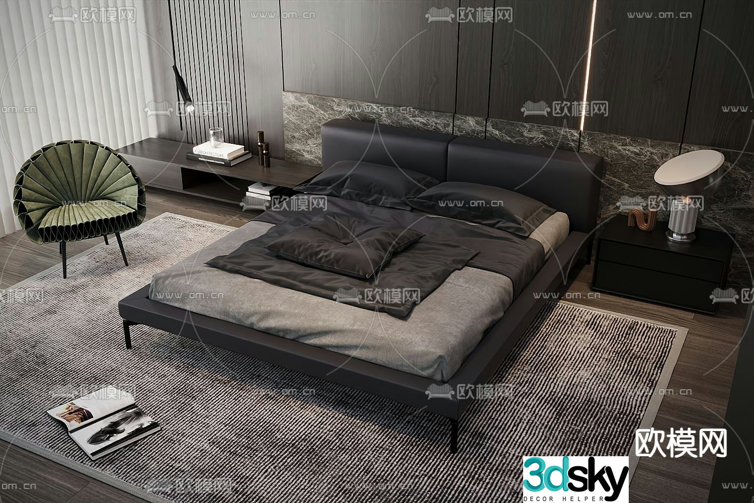 Modern double bed leather bed 3d model