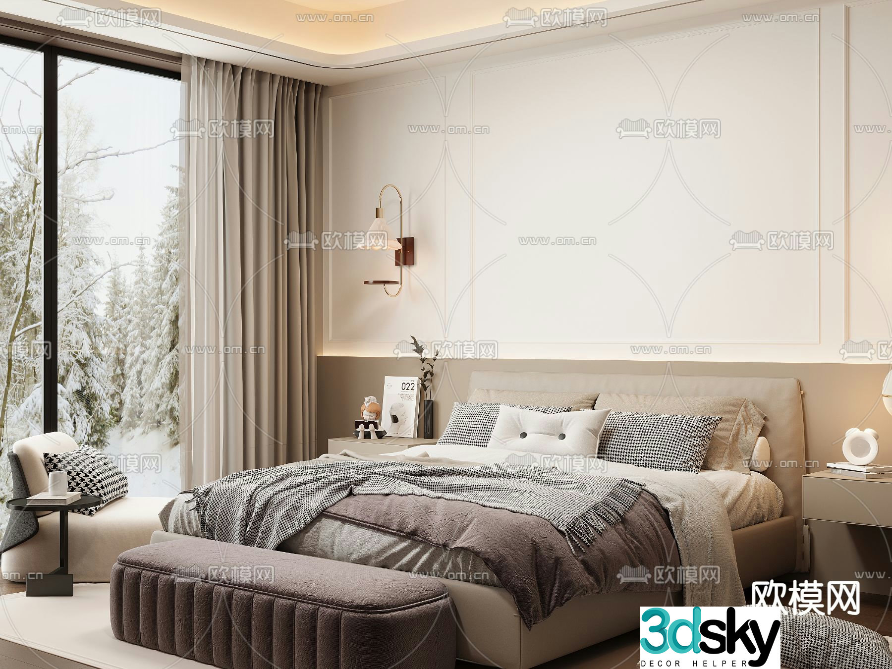 Italian double bed 3d model