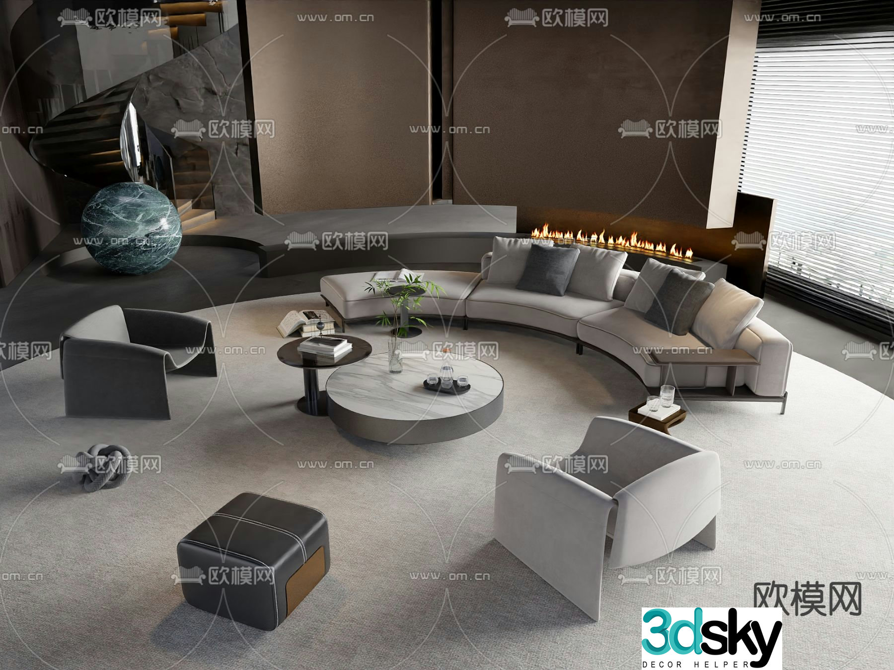 Italian style modular sofa curved sofa 3d model