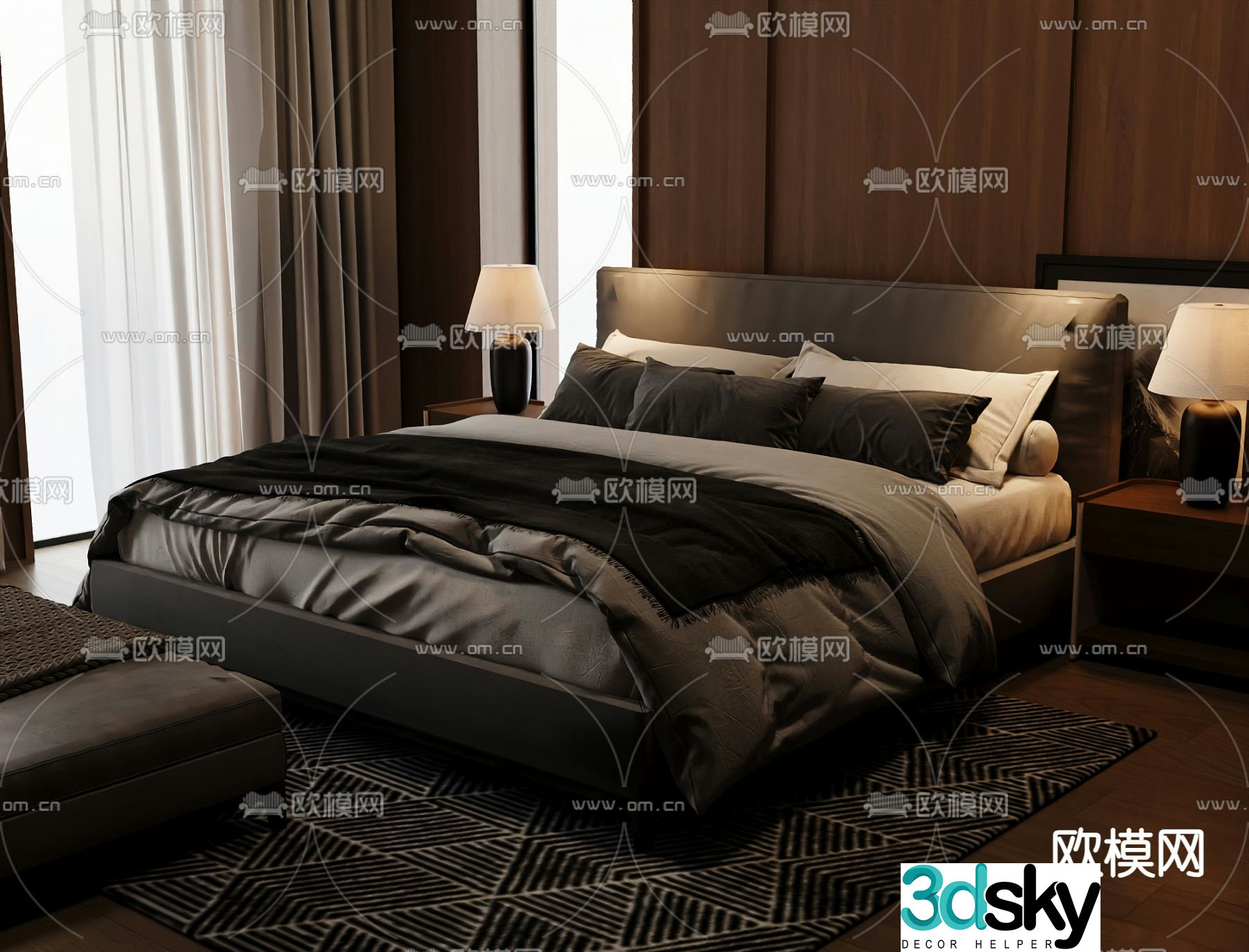 Italian double bed 3d model