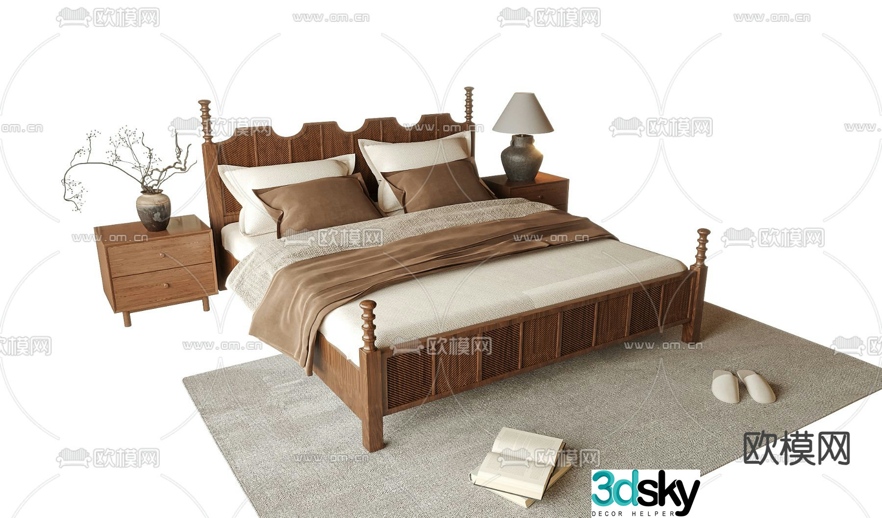 Medieval style double bed 3d model