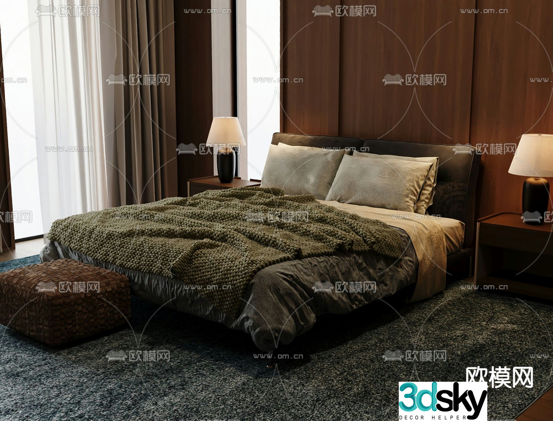Italian double bed 3d model