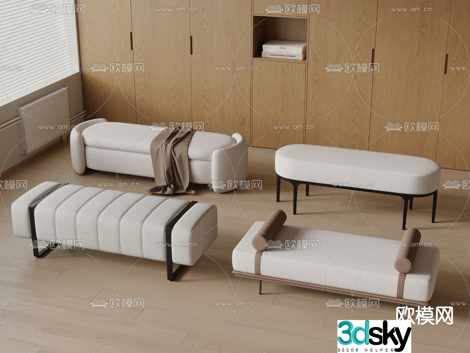 Modern footrest bedside stool 3d model