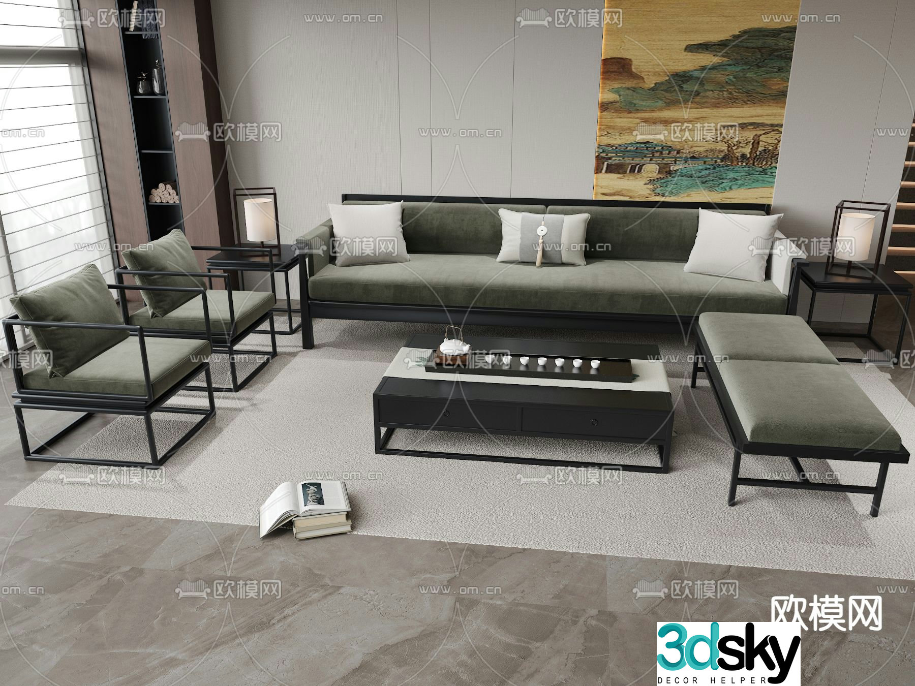 New Chinese style sofa modular sofa 3d model