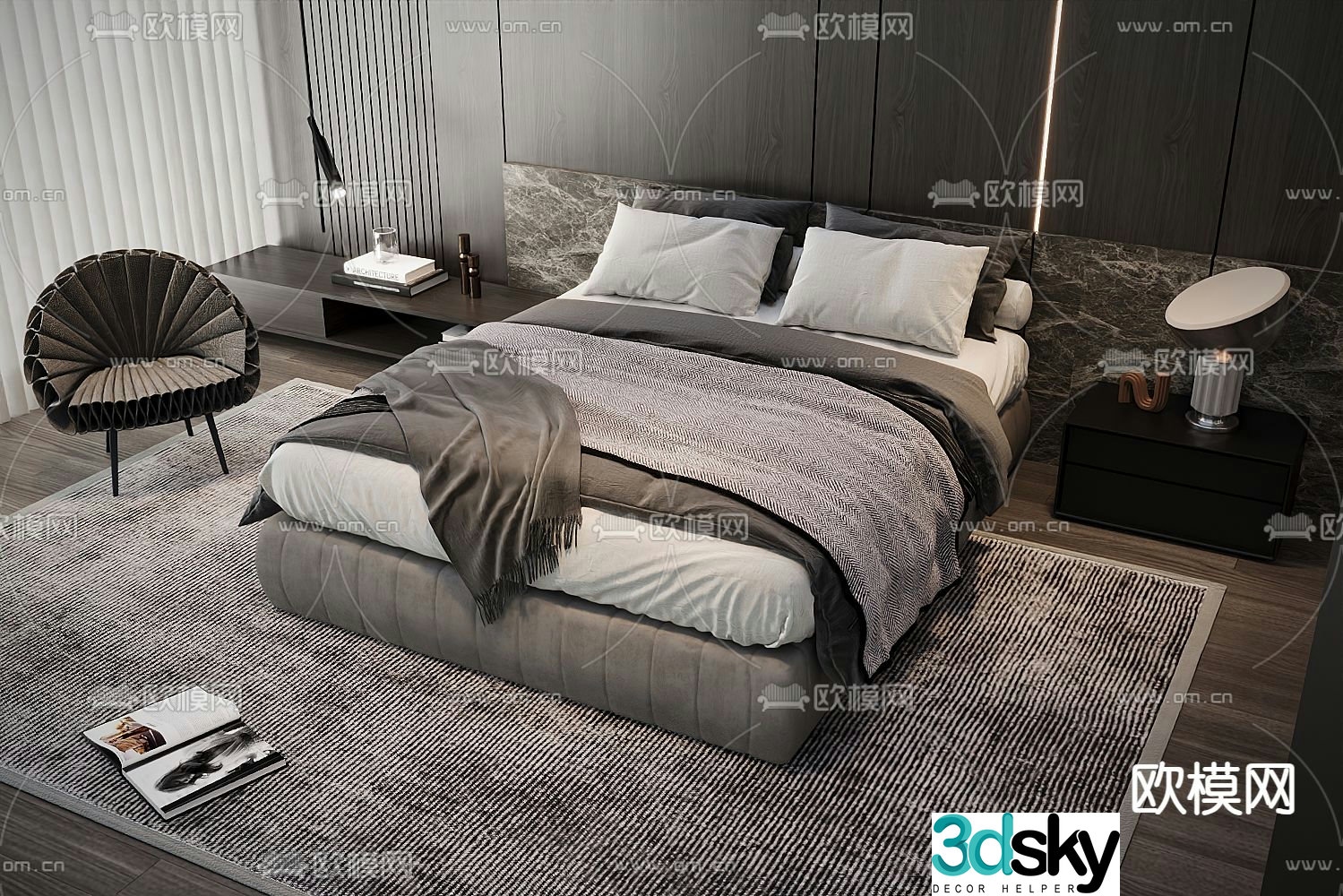 Modern double bed 3d model