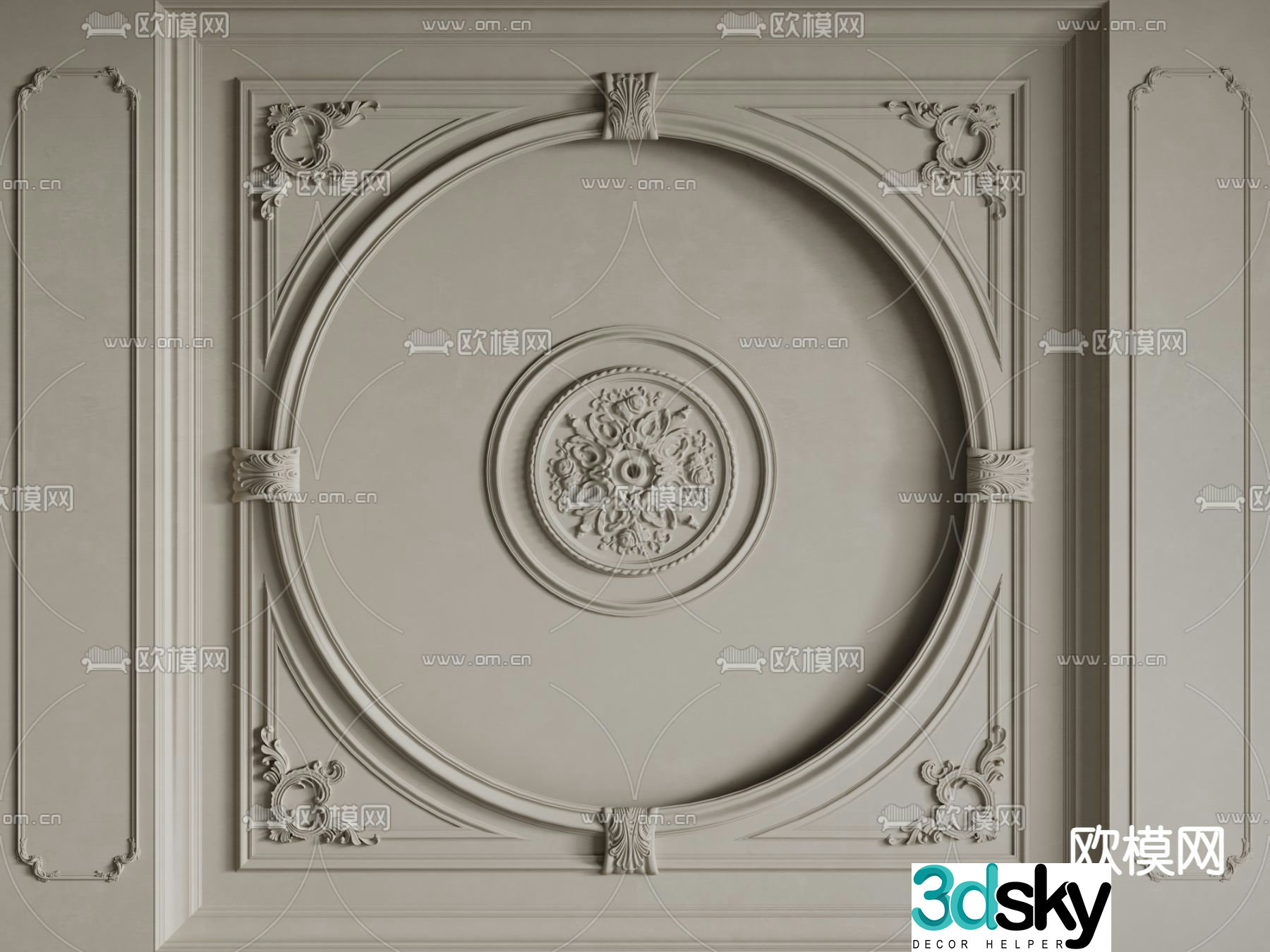 French ceiling lamp plate carved lines 3d model