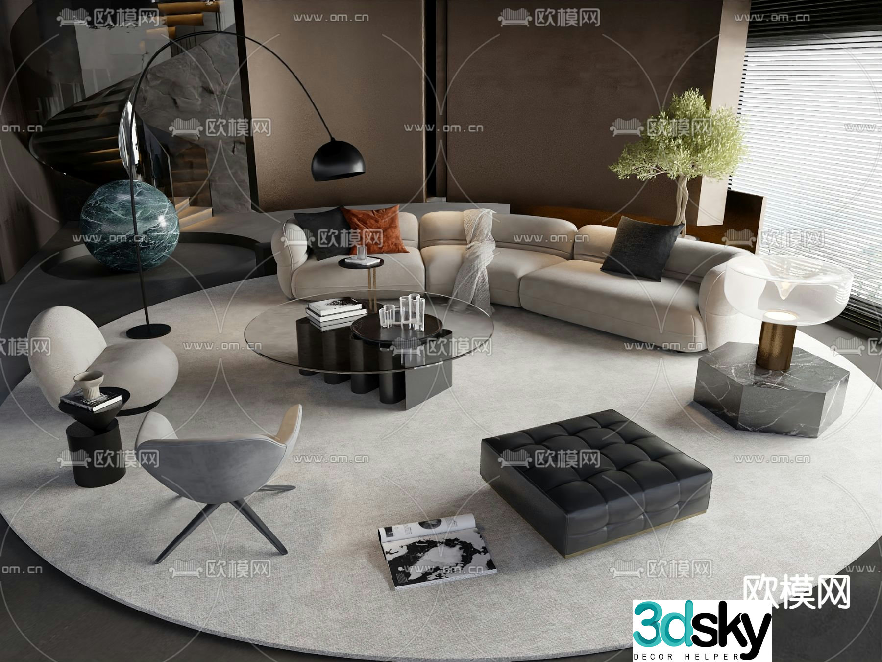 Italian style modular sofa curved sofa 3d model
