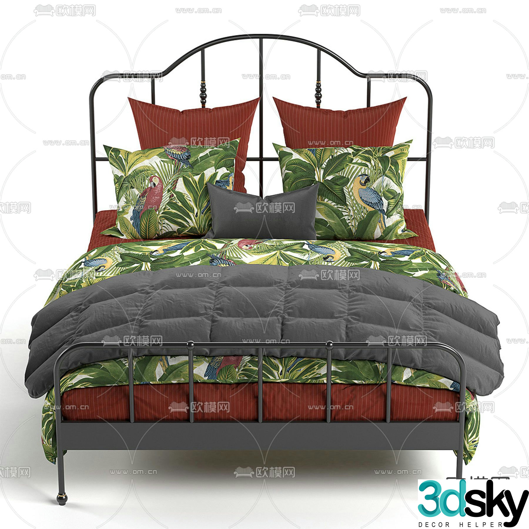 Simple European double bed 3d model