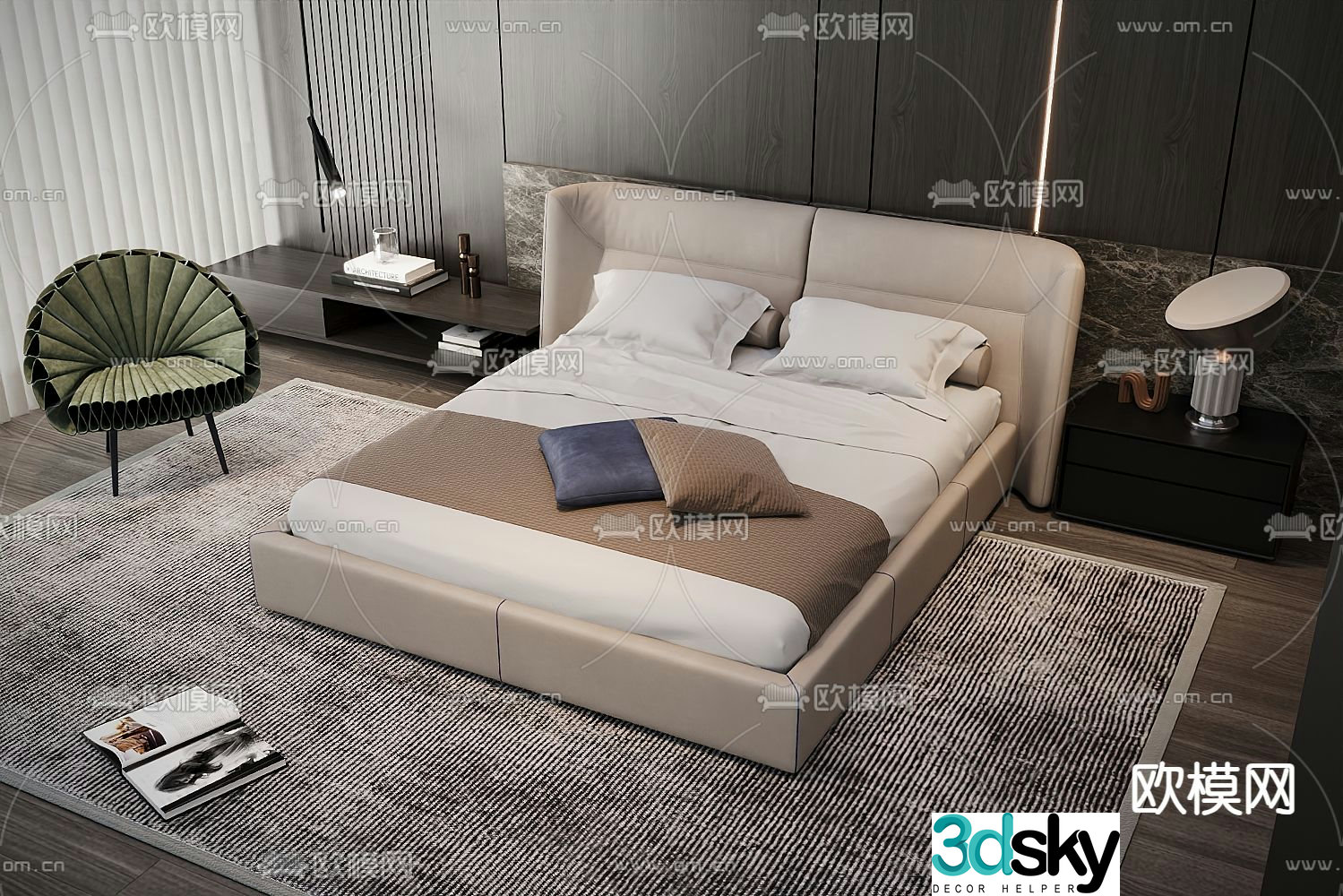 Modern double bed leather bed 3d model
