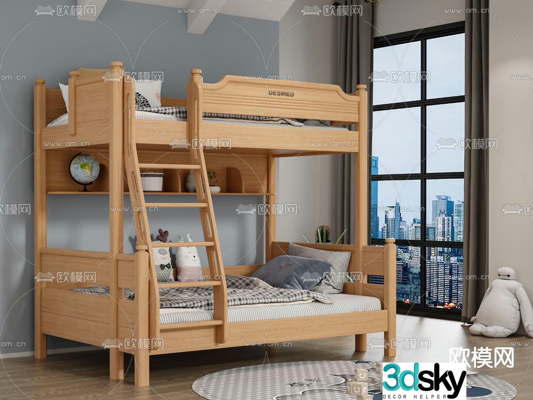 Nordic children’s bed bunk bed 3d model
