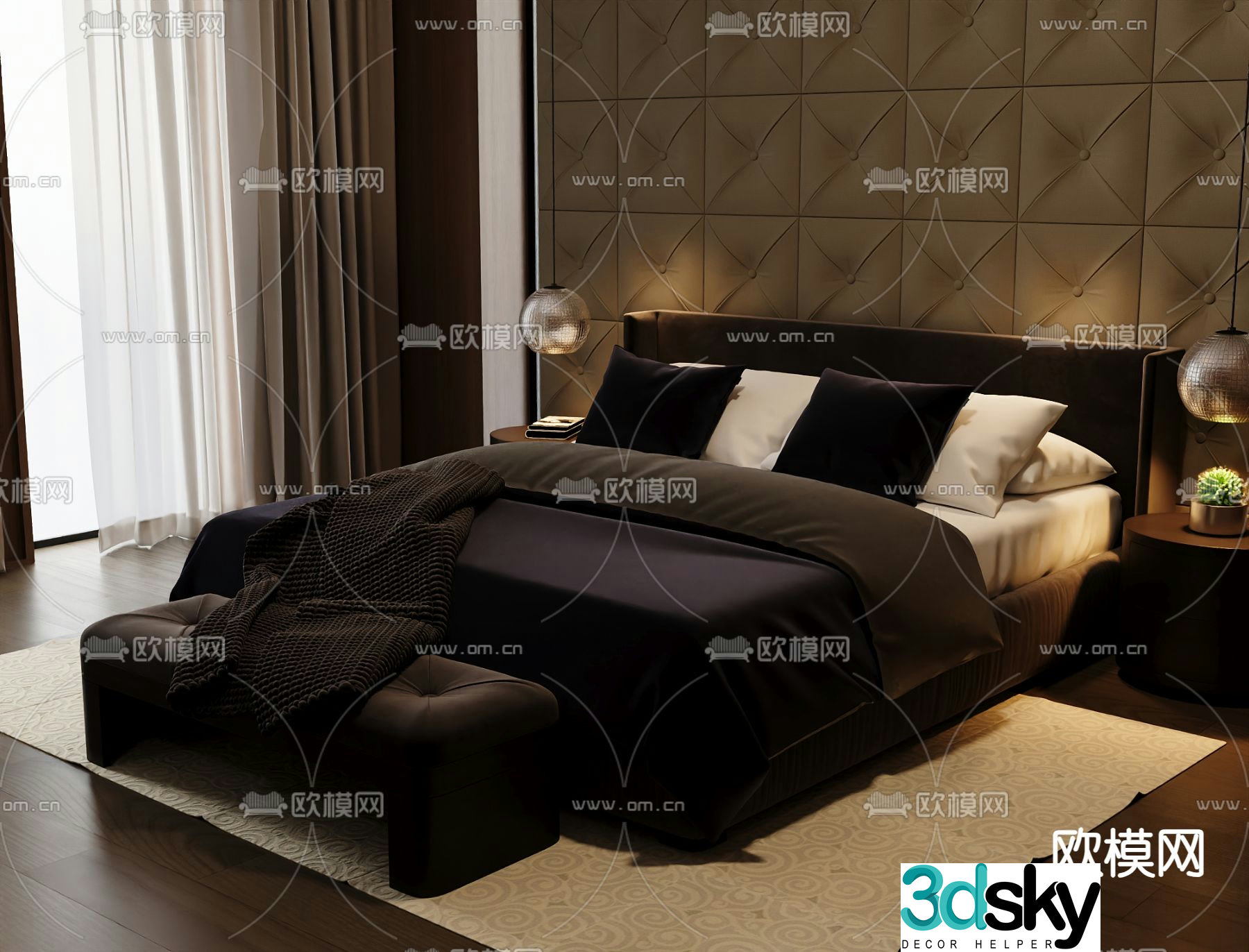 Italian double bed 3d model