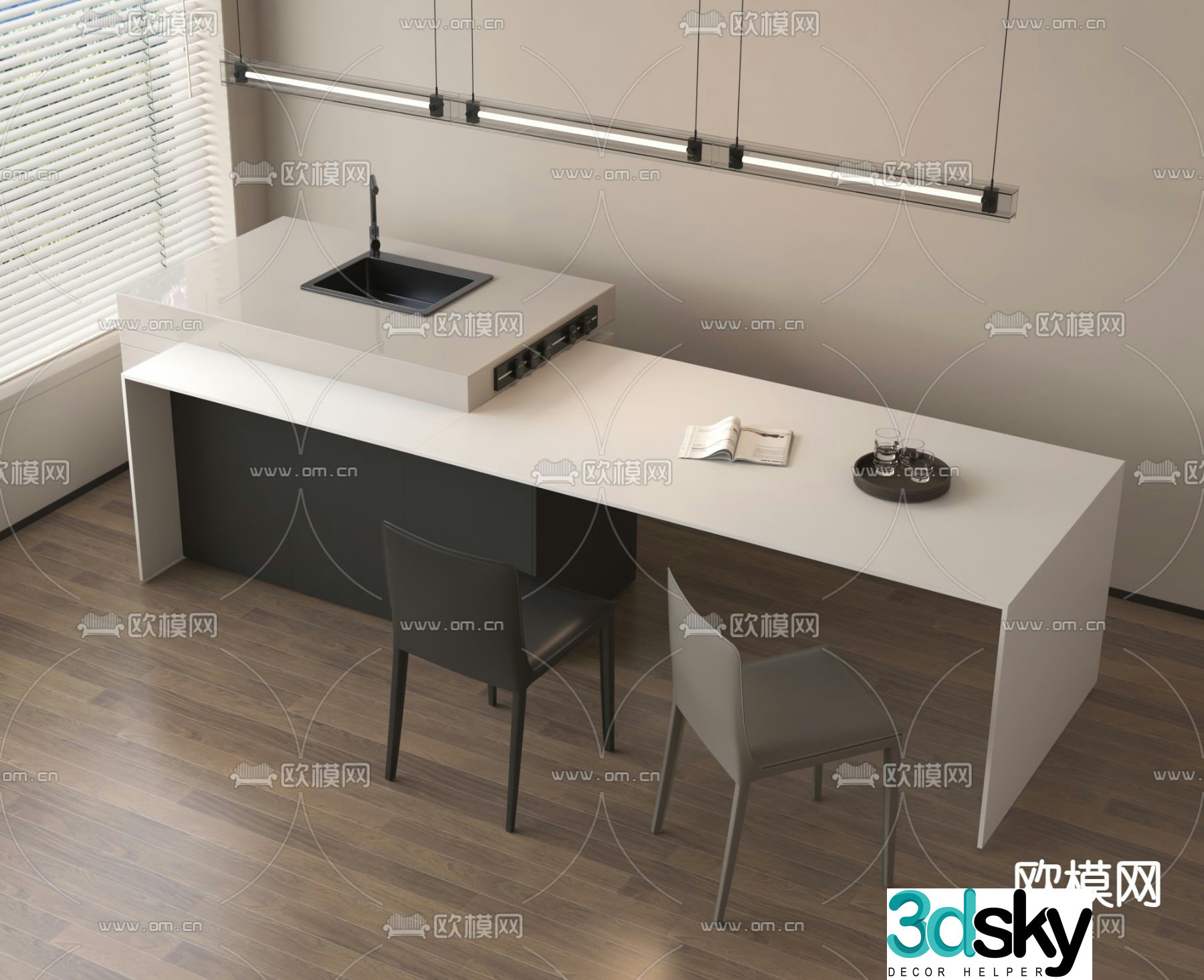 Center island bar island dining table 3d model